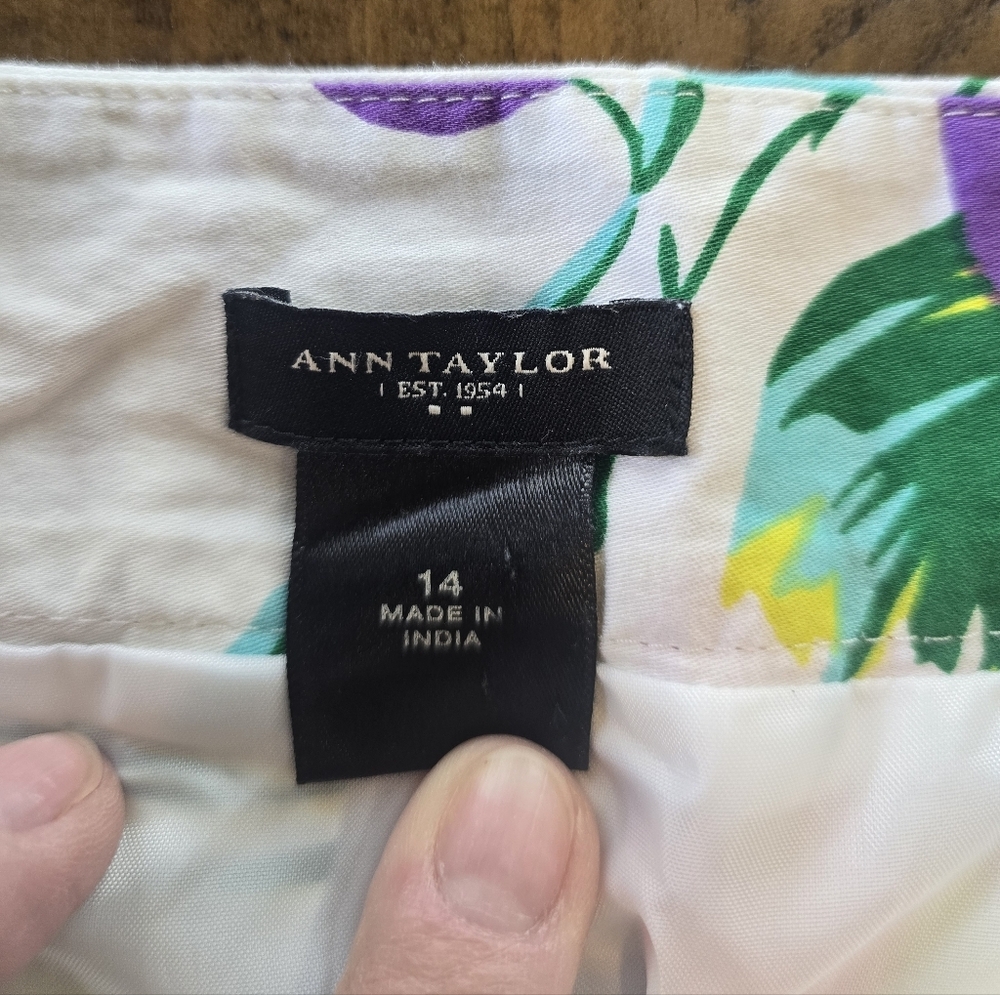 Ann Taylor White Multicolor Floral A-line Knee Length Skirt 14 - Picture 4 of 5